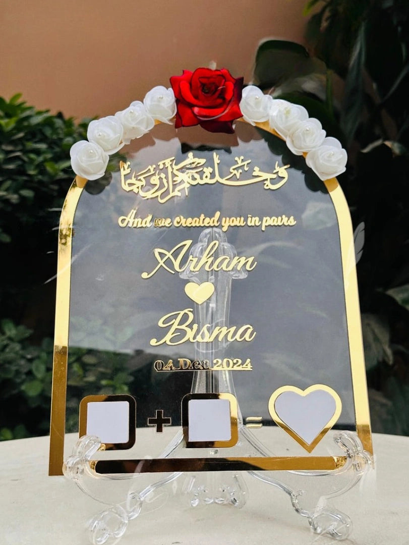 Nikah Thumb Board Decorated White Red Roses
