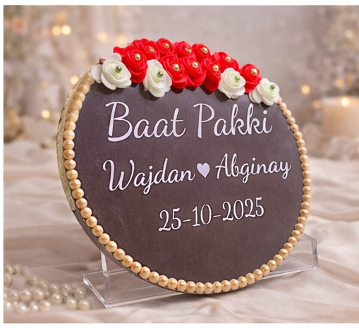 Personalized engagement plaque with roses and pearls