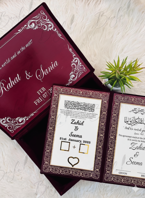 Maroon Nikah Booklet with Box & Pen - Image 2
