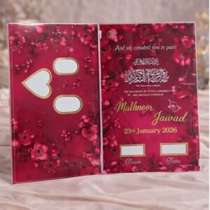 Luxury Personalized Acrylic Nikah Certificate Folder Red Floral Design with Gold Detailing
