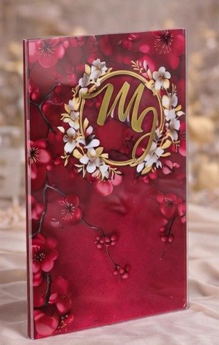 Luxury Personalized Acrylic Nikah Certificate Folder Red Floral Design with Gold Detailing - Image 3
